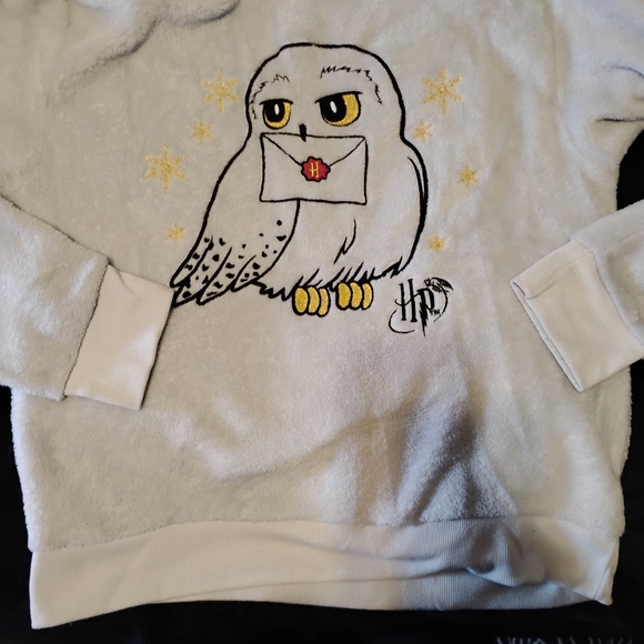 Warner Bros. White Plush Hoodie with Yellow and Black Owl Graphic - Picture 3 of 5